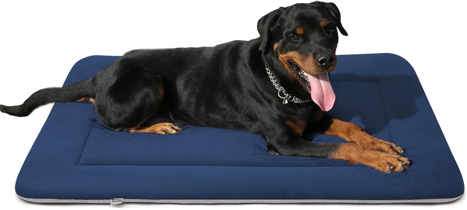Magic Dog Large Bed Soft Crate Pad Mat, 42 Inches Machine Washable Pet Kennel Pad With Non-Slip Bottom, Dark Blue