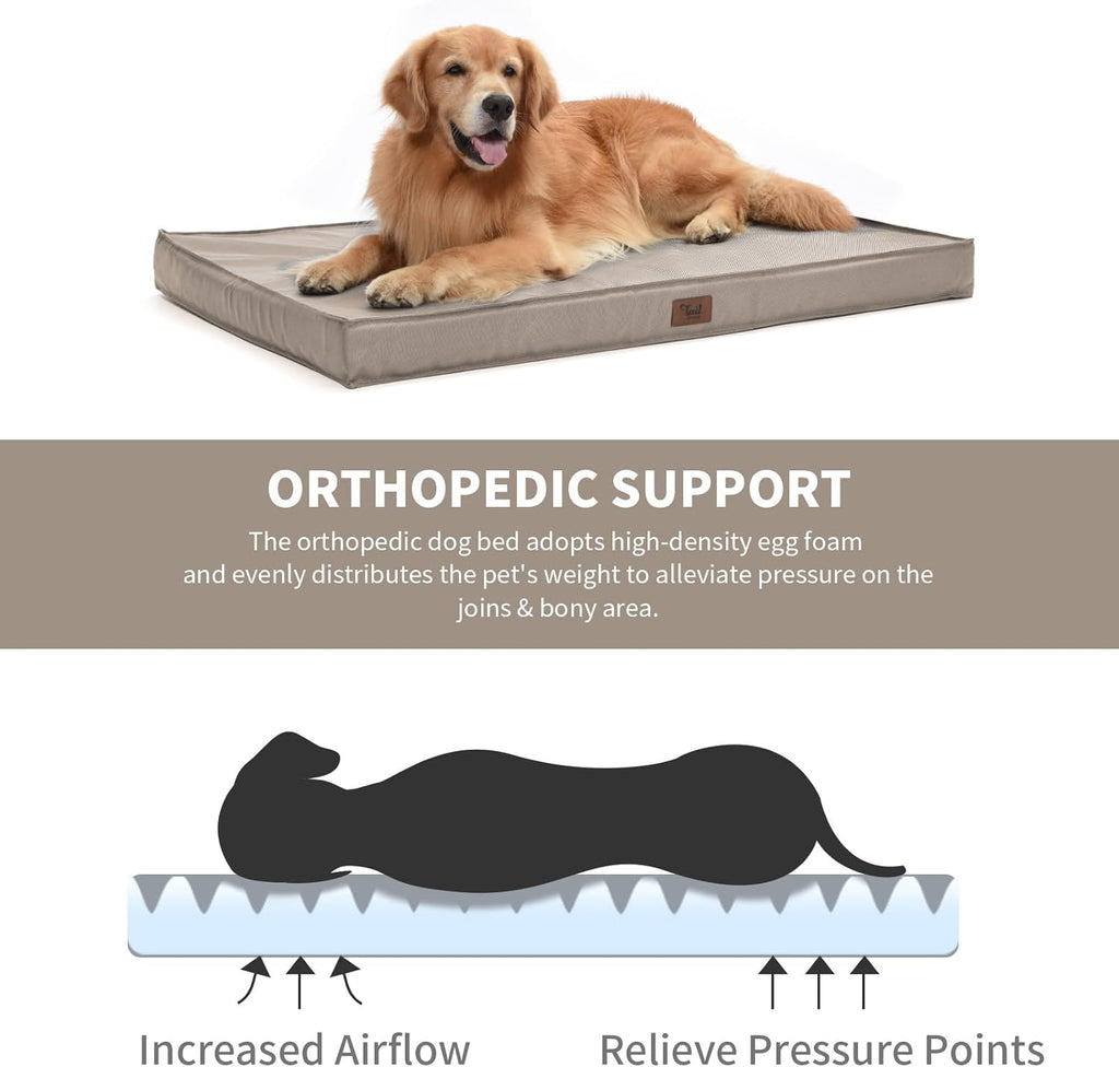 Outdoor Dog Bed for Small Dogs, Waterproof Dog Crate Bed for Small Dogs, Orthopedic Egg Crate Foam Puppy Beds with Washable and Removable Oxford Cover, Khaki