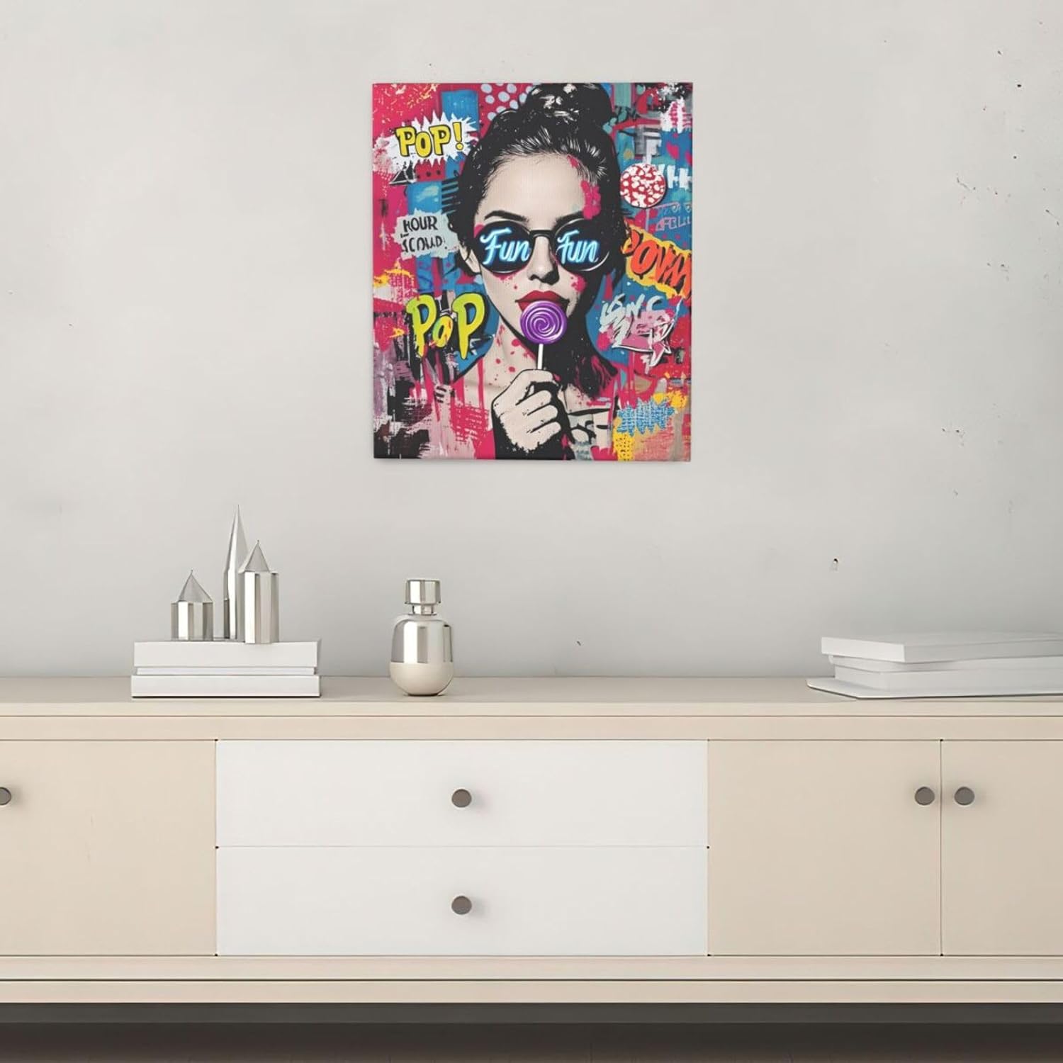 Fashion Women Wall Art Glam Modern Artwork for Girls Banksy Street Graffiti Pop Art Canvas Pictures Painting Print Framed Decorations Gifts for Bedroom Living Room Office 20"x24"