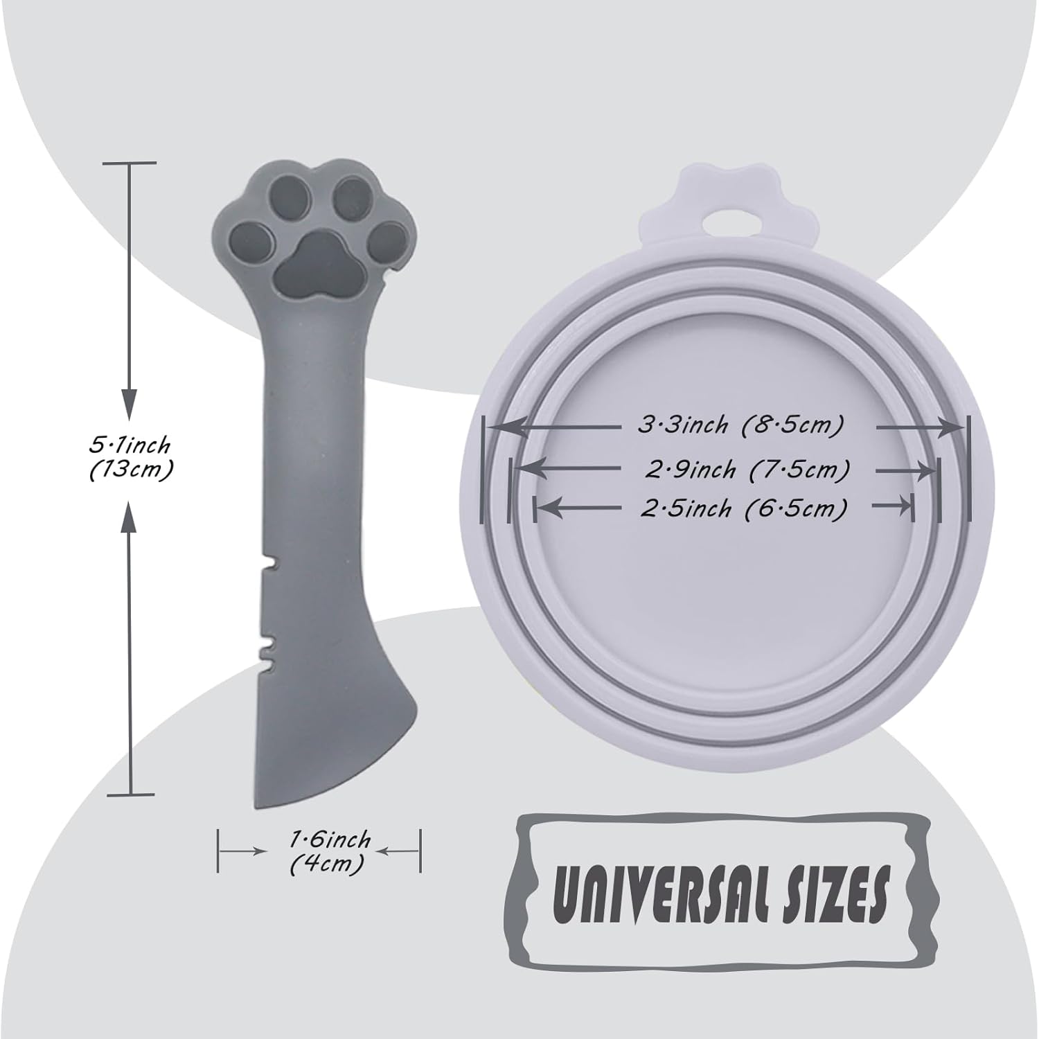 Pet Food Can Spoon & 3 Pcs Can Covers | Cute Paw Shape Opener Spatula Cat Wet Food Spoon | Universal BPA Free Silicone Can Lids & Spoon for Dog Cat Cans(Grey)