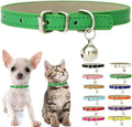 Green XXS Dog Collar with Bell, Soft Pu Leather Cat Collars Adjustable Buckle by Weimostar
