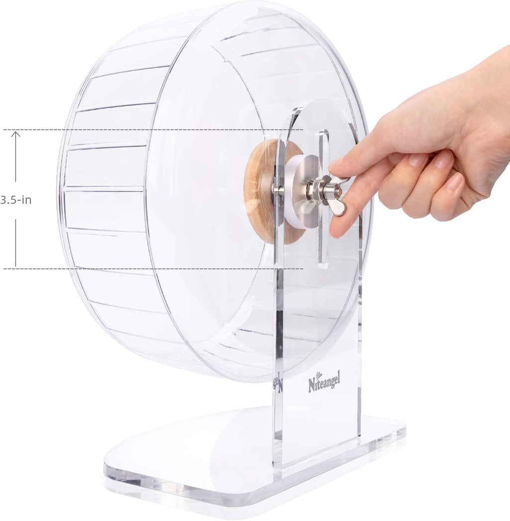 Niteangel Super-Silent Hamster Exercise Wheels - Quiet Spinner Hamster Running Wheels with Adjustable Stand for Hamsters Gerbils Mice Or Other Small Animals (M, Transparent)