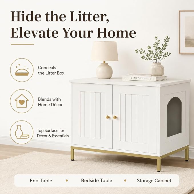 Homhedy Cat Litter Box Enclosure, Cat Washroom Furniture - Image 2