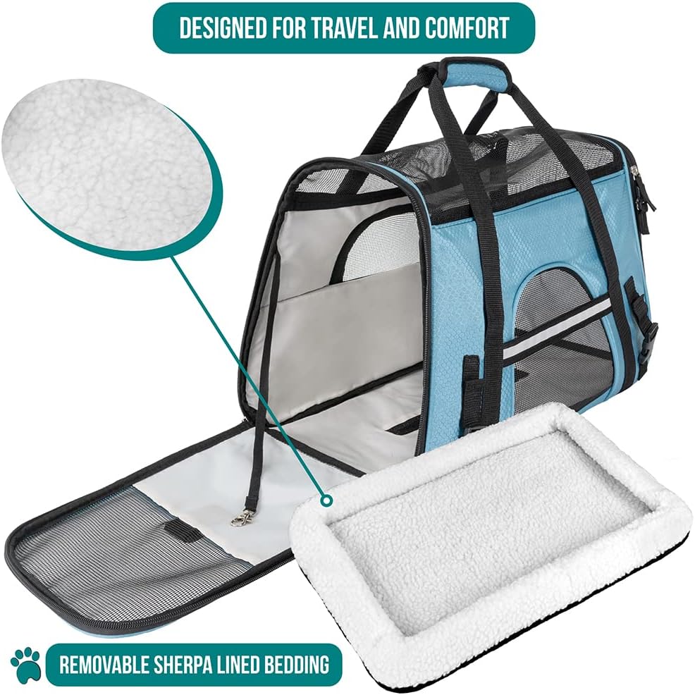 PetAmi Airline Approved Pet Carrier for Cat, Soft Sided Dog Carrier for Small Dogs, Cat Travel Supplies Accessories for Indoor Cats, Ventilated Pet Carrying Bag Medium Large Kitten Puppy, Large Blue