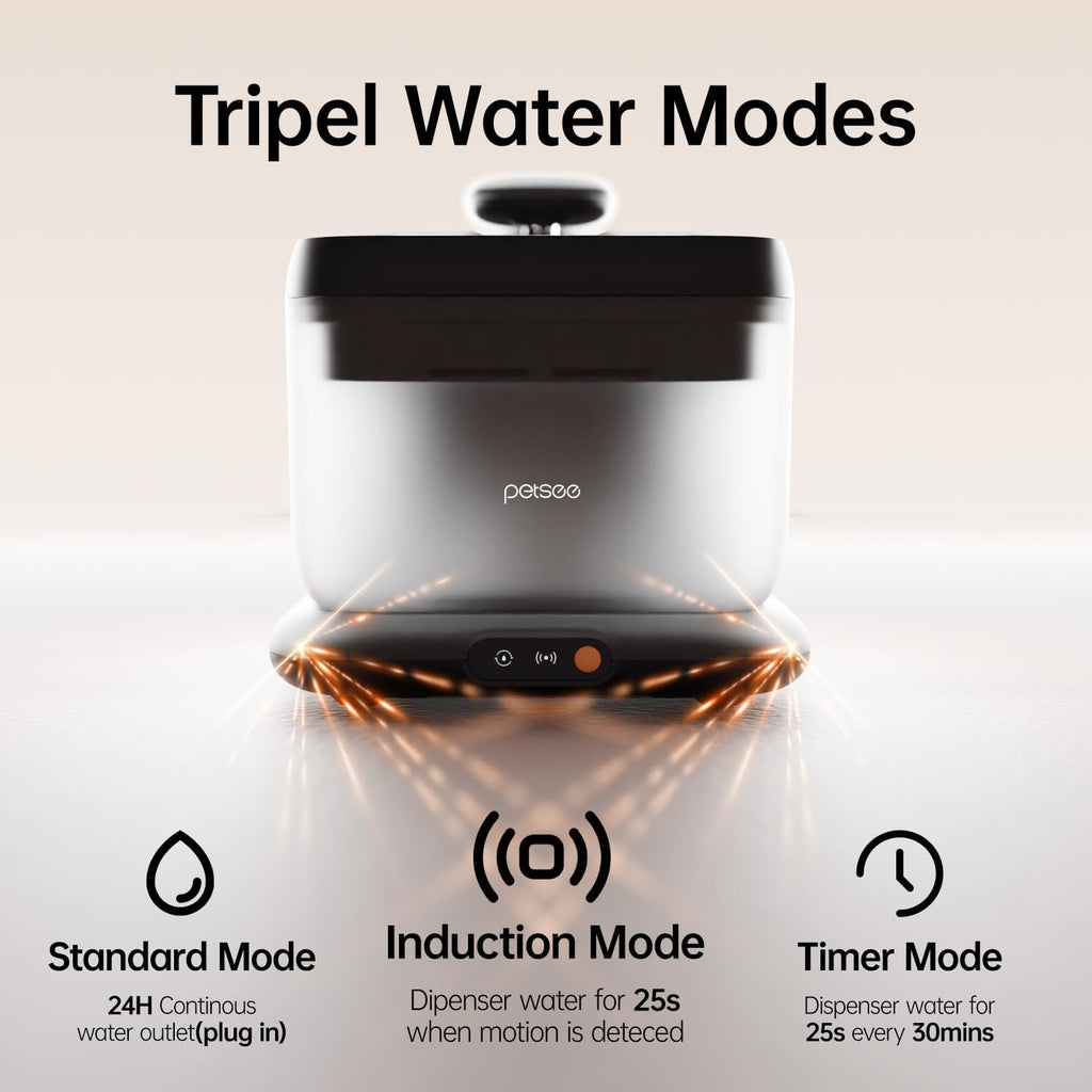 Thermostatic Automatic Pet Water Fountain, Cordless Pet Water Dispenser, Automatic Heating, 4.5L with Stainless Steel Tray for Cats Dogs Multiple Pets Indoor, S7 Plus Grey