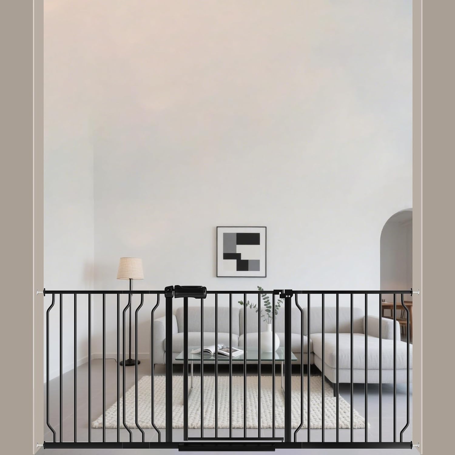 ALLAIBB Extra Wide Pressure Mounted Baby Gate Walk Through Child Kids Safety Toddler Tension Black Long Large Pet Dog Gates with Extension for doorways Kitchen (62.20-71.26"/158-181cm, Black)