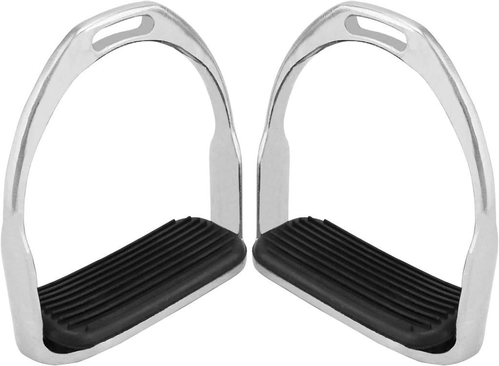QWORK Horse Riding Stirrups, Hose Saddle, Safety Stirrup, Stainless Steel English Riding Protection Saddle, Knee Ankle Stress Pain Relief, 1 Pair
