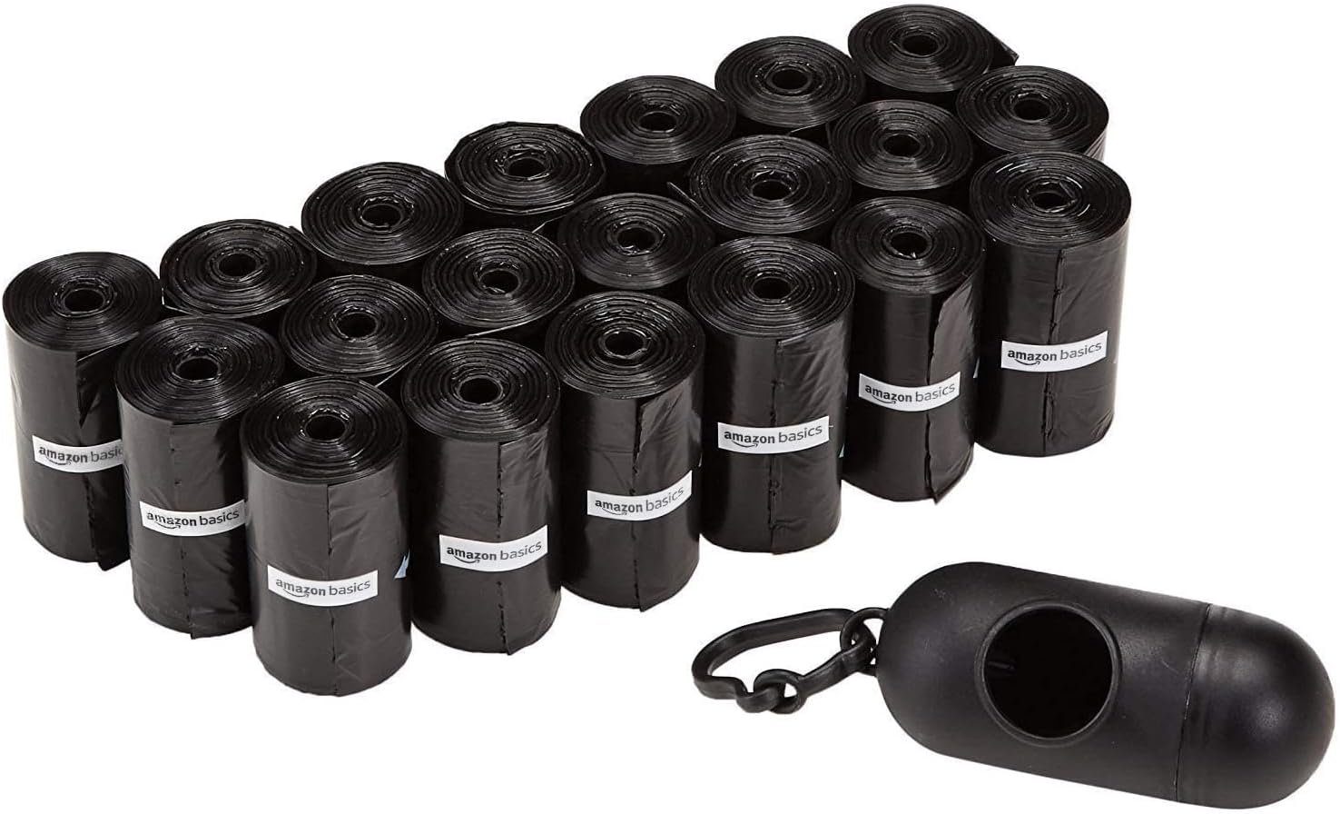 Amazon Basics Dog Poop Leak Proof Bags with Dispenser and Leash Clip, Unscented, 300 Count, 20 Pack of 15, Black, 13 x 9 Inch