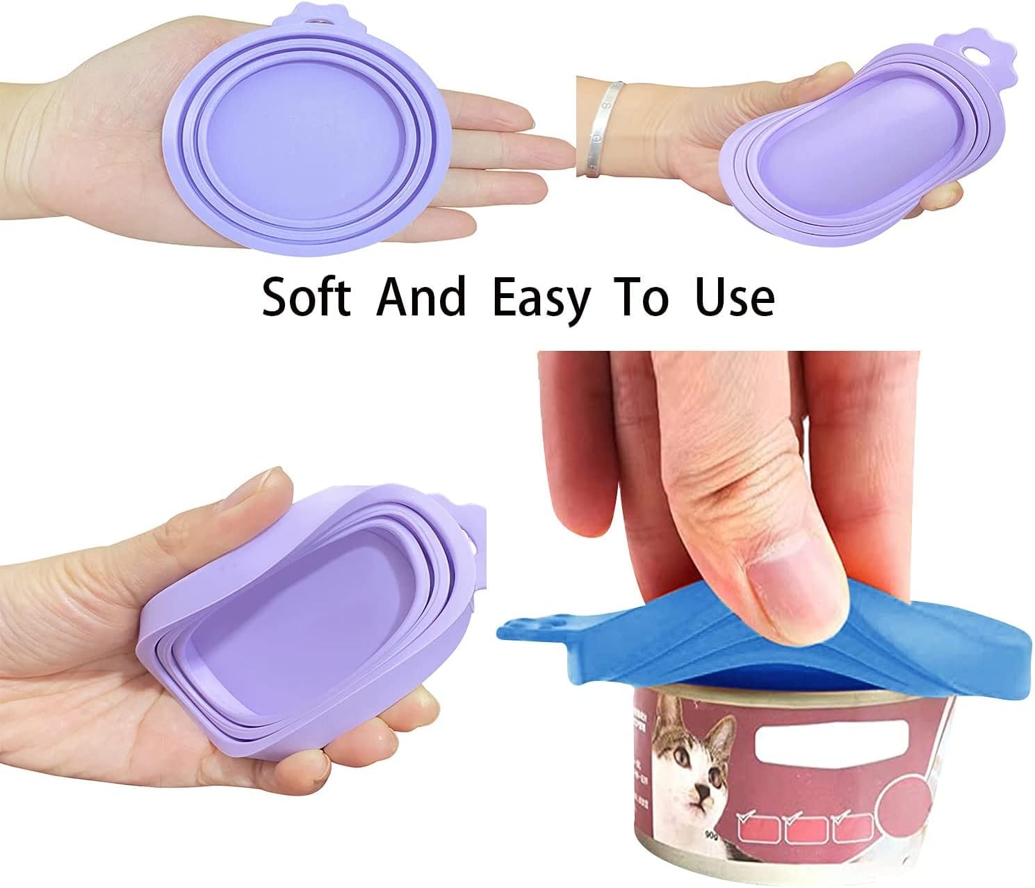 WANBAO 4 Pack Silicone Pet Food Can Lids for 3 Standard Size Food Cans for Pet Food Cans or Canned Goods, Multicolor Light Blue, Light Green, Light Purple, Pink