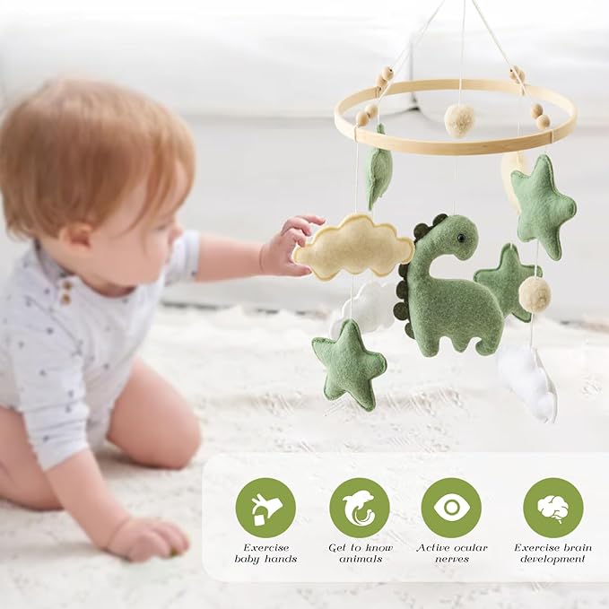 GOODMOM Dinosaur Baby Crib Mobile | Boys Nursery Decoration | Wooden Mobile for Crib | Dinosaur Nursery Mobile Theme | Newborn Baby Stuff | Baby Shower Gift for Boys & Girls | Easy Assembly & Durable