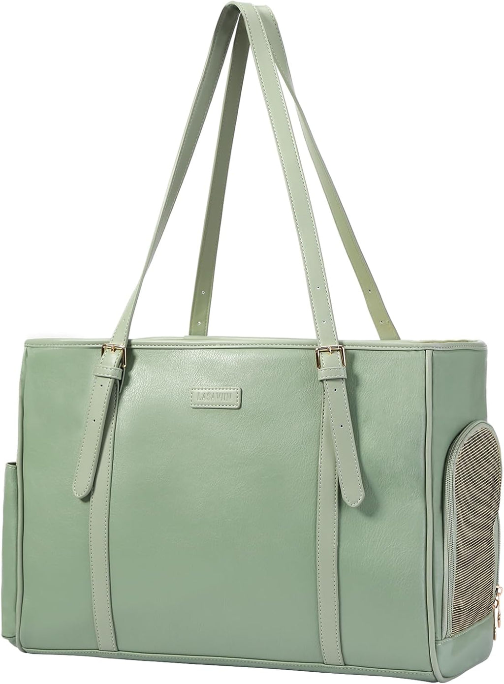 Fashion Dog Purse Pet Carrier Leather Bag for Small Dogs Cats Puppy, Portable Tote Bag Airline Approved Soft-Sided Carriers (Green)