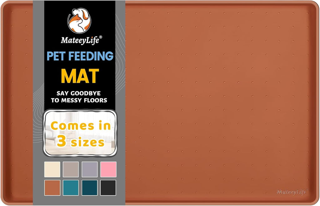 MateeyLife Silicone Cat & Dog Food Mat for Floors Waterproof, Anti-Slip Dog Bowl Mats for Food and Water, Pet Feeding Mats with Lip to Prevent Spills, Pet Placemat for Messy Drinkers to Protect Floors