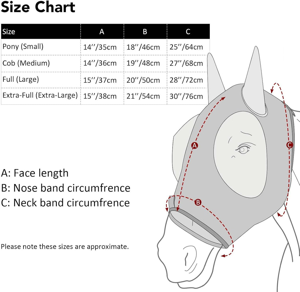 Harrison Howard Super Comfort Stretchy Fly Mask Large Eye Space with UV Protection Soft on Skin with Breathability Classic Letters M Cob