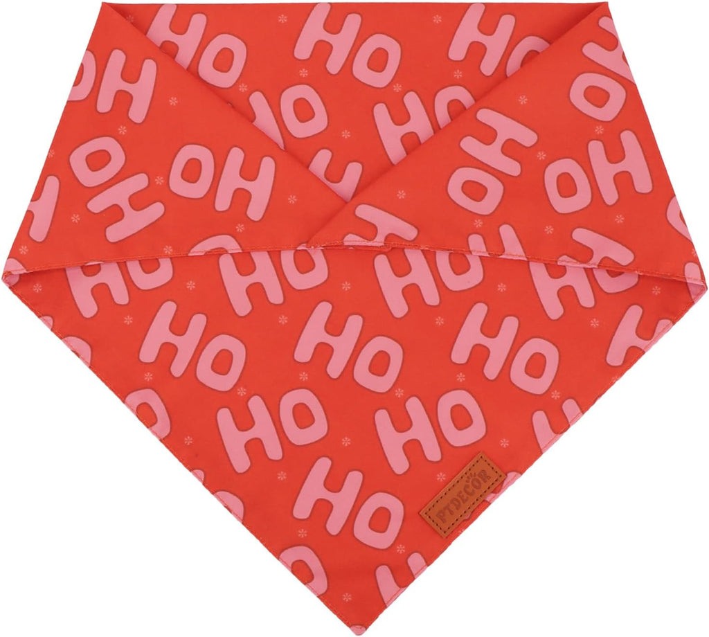 PTDECOR Christmas Dog Bandana, Xmas HOHO Santa Design Reversible Holiday Dog Scarf, Triangle Christmas Bandanas for Medium Large Pets (Large)