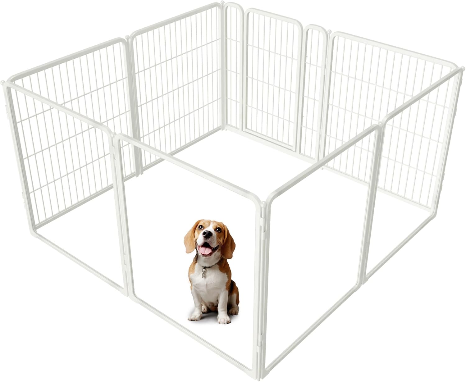 FXW Homeplus Unleashed Indoor Dog Playpen - Stress-Free and Safe Play, Heavy Duty 32 Inch 4 Acrylic Panels + 4 Wire Panels Dog Pen for Small and Medium Dogs, White│Patented