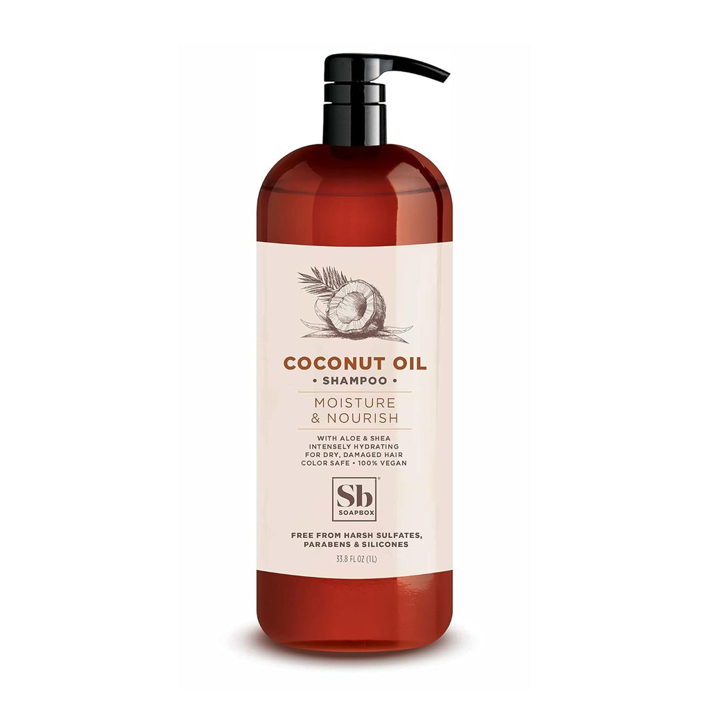 Soapbox Coconut Oil Shampoo, Harsh Sulfate Free, Paraben Free, Silicone Free, Color Safe, and Vegan Hair Shampoo (33.8 Ounces)