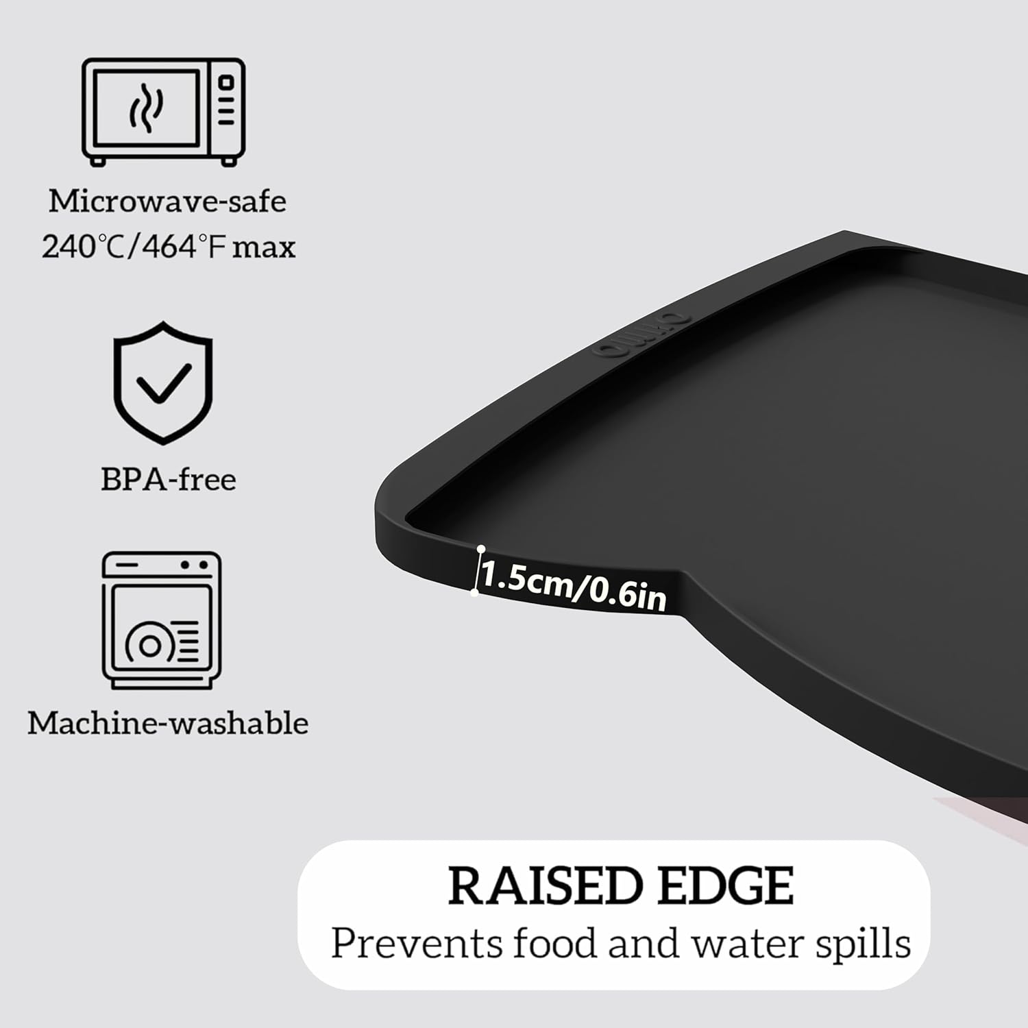 OHMO Dog Food Mat(Black, 24 * 15'') w/Residue Collection Pocket Silicone Pet Feeding Mat for Floor High Edges Anti Spills Waterproof Cat Water Bowl Tray, Easy Clean Placemat