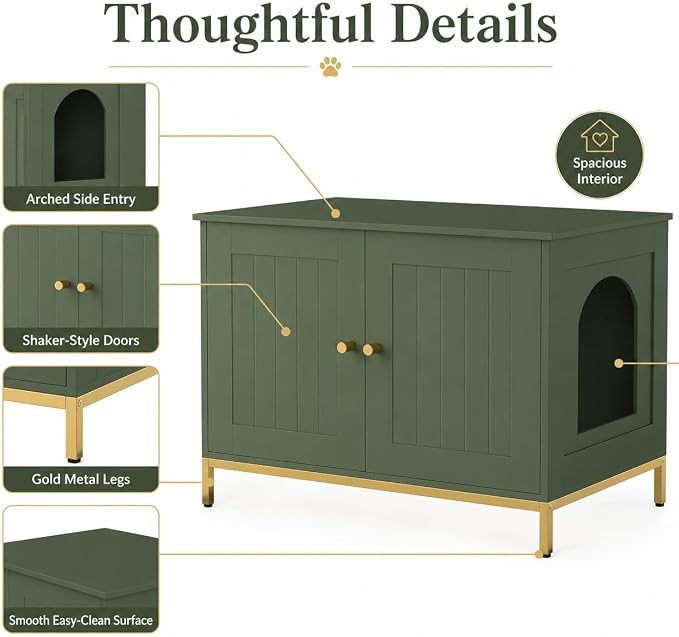 Homhedy Cat Litter Box Enclosure, Cat Washroom Furniture - Image 7
