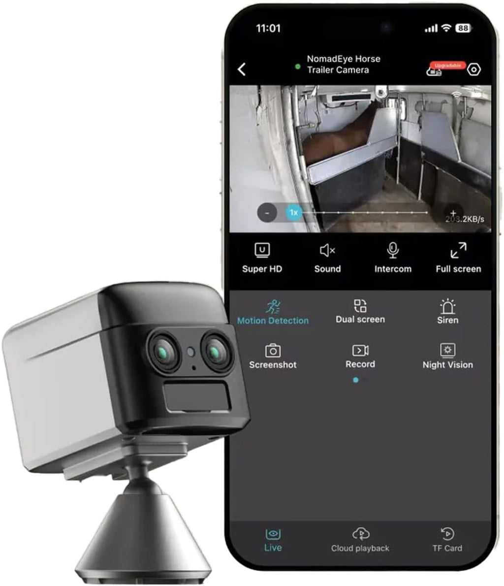 NomadEye Wireless Horse Trailer Camera – 4K Live Video & 2-Way Audio – WiFi Connect – Magnetic Mount – 15Hrs Recording – Night Vision – iOS & Android App