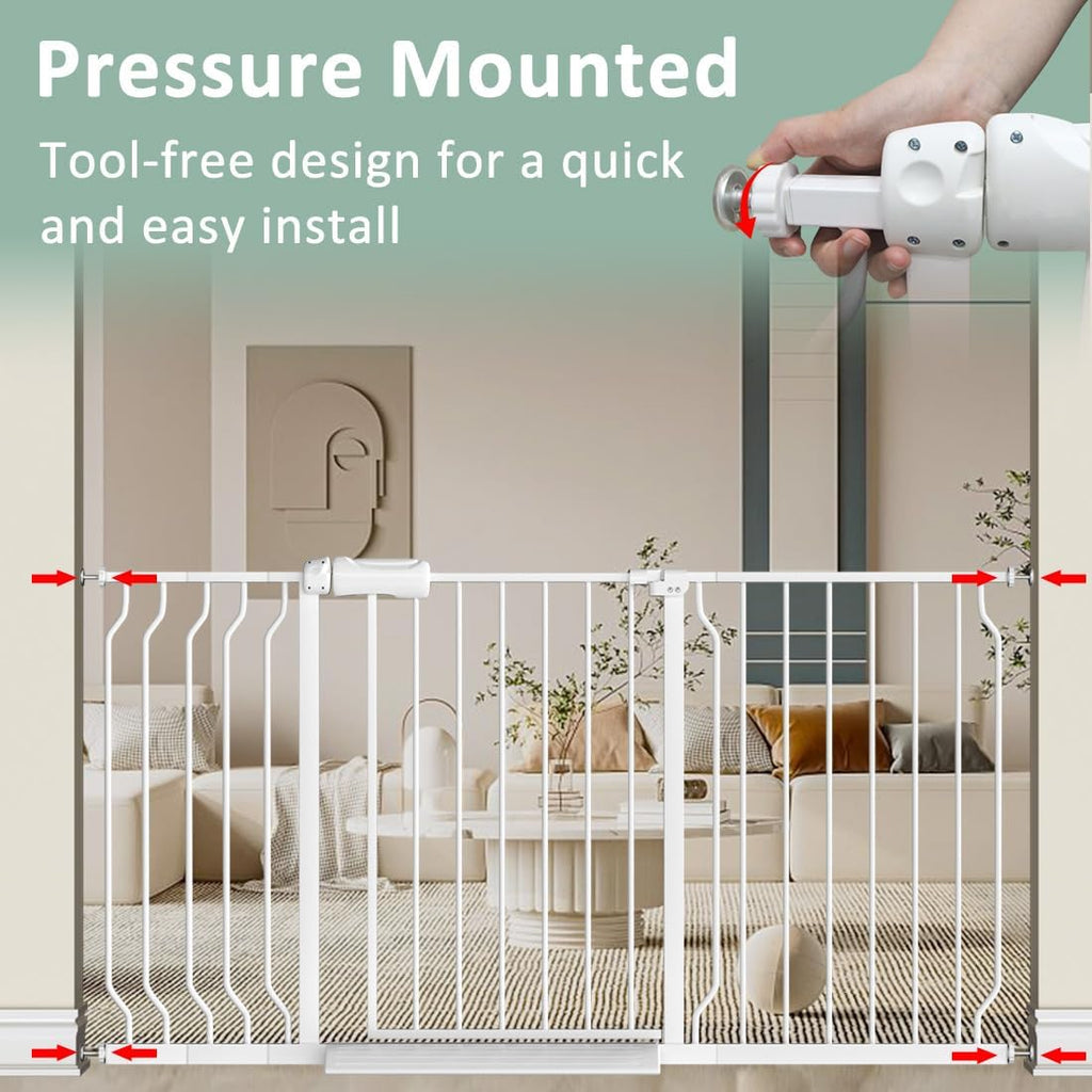 TSAYAWA Extra Wide Baby Gate with Door,38.5-43.3 Inch Walk Through Large Long Child Gates for Stair Doorway - Indoor TSAYAWA Outdoor Safty Gate for Toddler Pet Dog Doggie White
