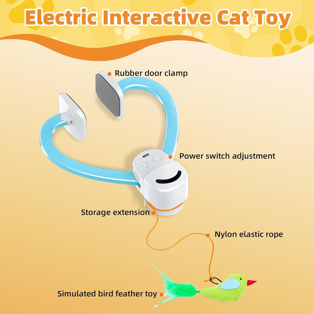 Interactive Cat Toys for Indoor Cats Automatic Electric Flying Bird Feather Wand Toy - Best Kitten & Adult Cat Enrichment Stimulation Toy Hanging Electric Kitty Toys for Bored Cats（Blue White）