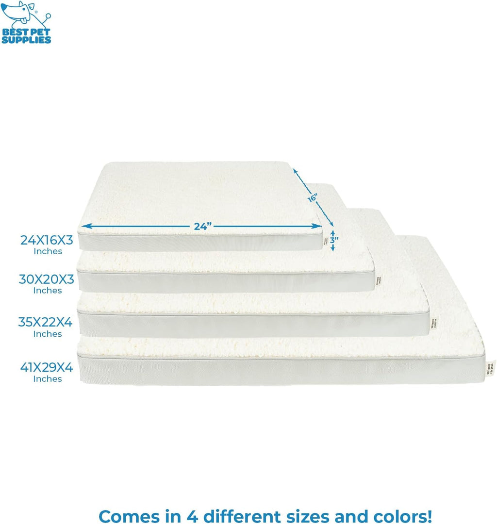Best Pet Supplies Cute Dog Crate Mat Flat Bed with Waterproof Exterior, Thick Orthopedic Egg Foam Mattress, and Soft Sherpa Fleece Cover for Small, Medium, and Large Breeds - Beige, 24X16X3