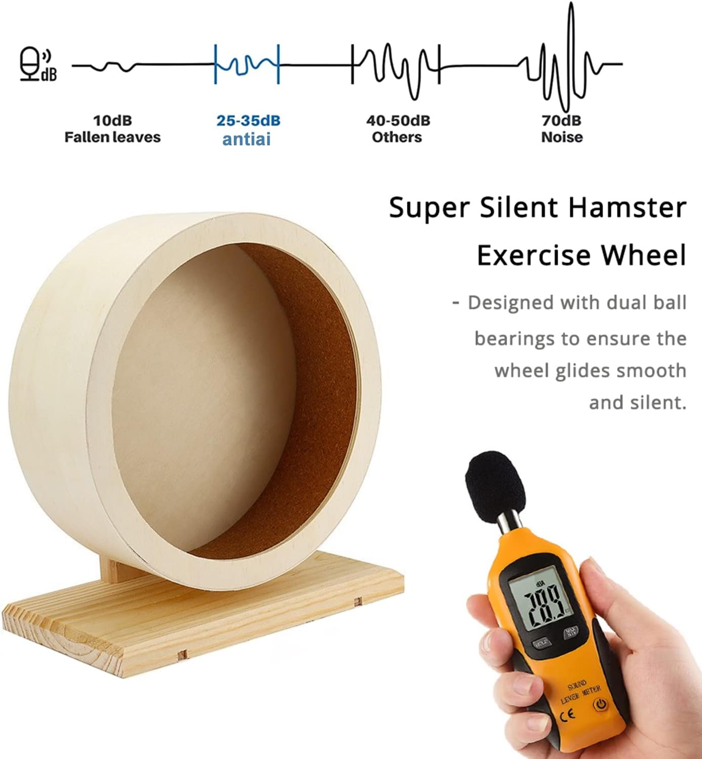 antiai Hamster Wooden Silent Wheel, 9.8 Inch Small Animal Exercise Wheel Accessories, Quiet Spinner Hamster Running Wheels Prevent Depression Toys for Hamsters, Gerbils, Mice and Other Small Pets（L）