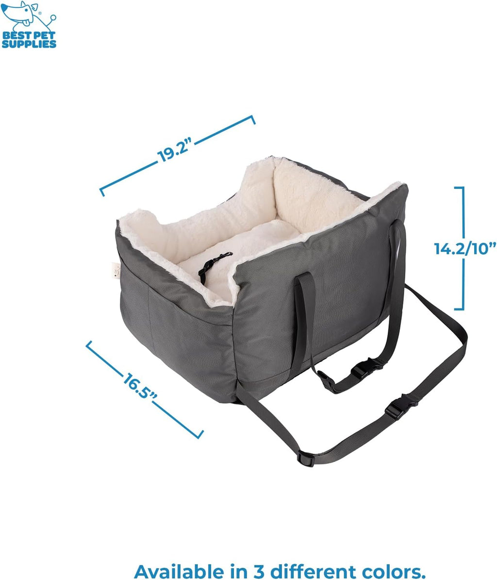 Best Pet Supplies Dog Pet Booster Seat, Dog Car Seats for Small Dogs & Medium Dogs, Soft Plush Cushion with Comfortable Bedding, Secure Straps, and Tall Pillow, Gray