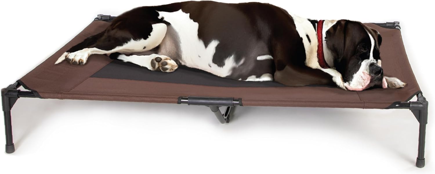 K&H Pet Products Outdoor Elevated Dog Cot, Breathable Cooling Elevated Cot Hammock Pet Bed for XL Dogs, Washable Mesh Cover, Raised Metal Frame, Collapsible, Portable - Jumbo 56 X 38in Chocolate