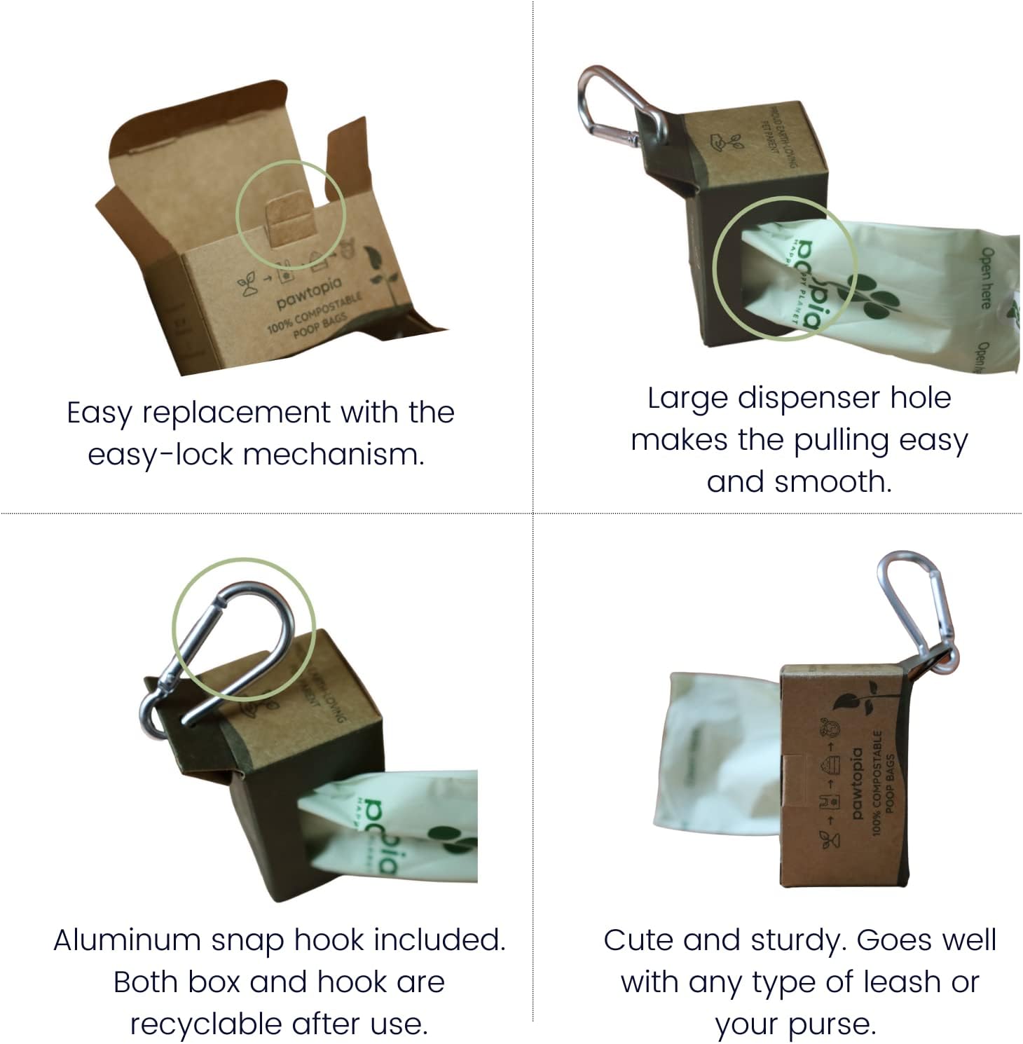 Pawtria Certified Home Compostable Dog Poop Bags (240) + Kraft Paper Dispenser, Biodegradable Poop Bags, Cat Litter, Vegetable Starches, Leak proof Dog Waste Bags, Easy to Open