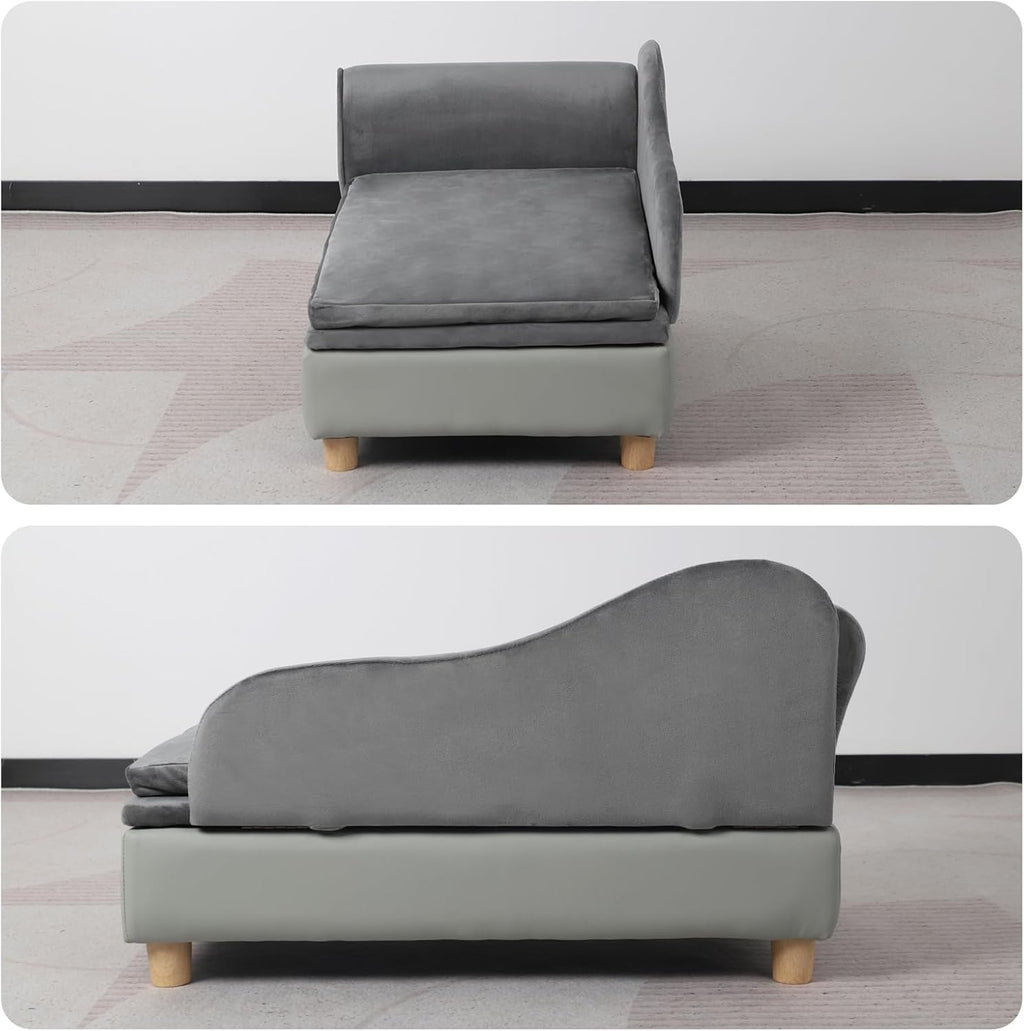 Pet Bed Sofa, Puppy Bed with Storage, Small Dog Couch with Removable & Washable Cushion, Comfy Pet Couch Bed for Cats & Puppy (Gray)