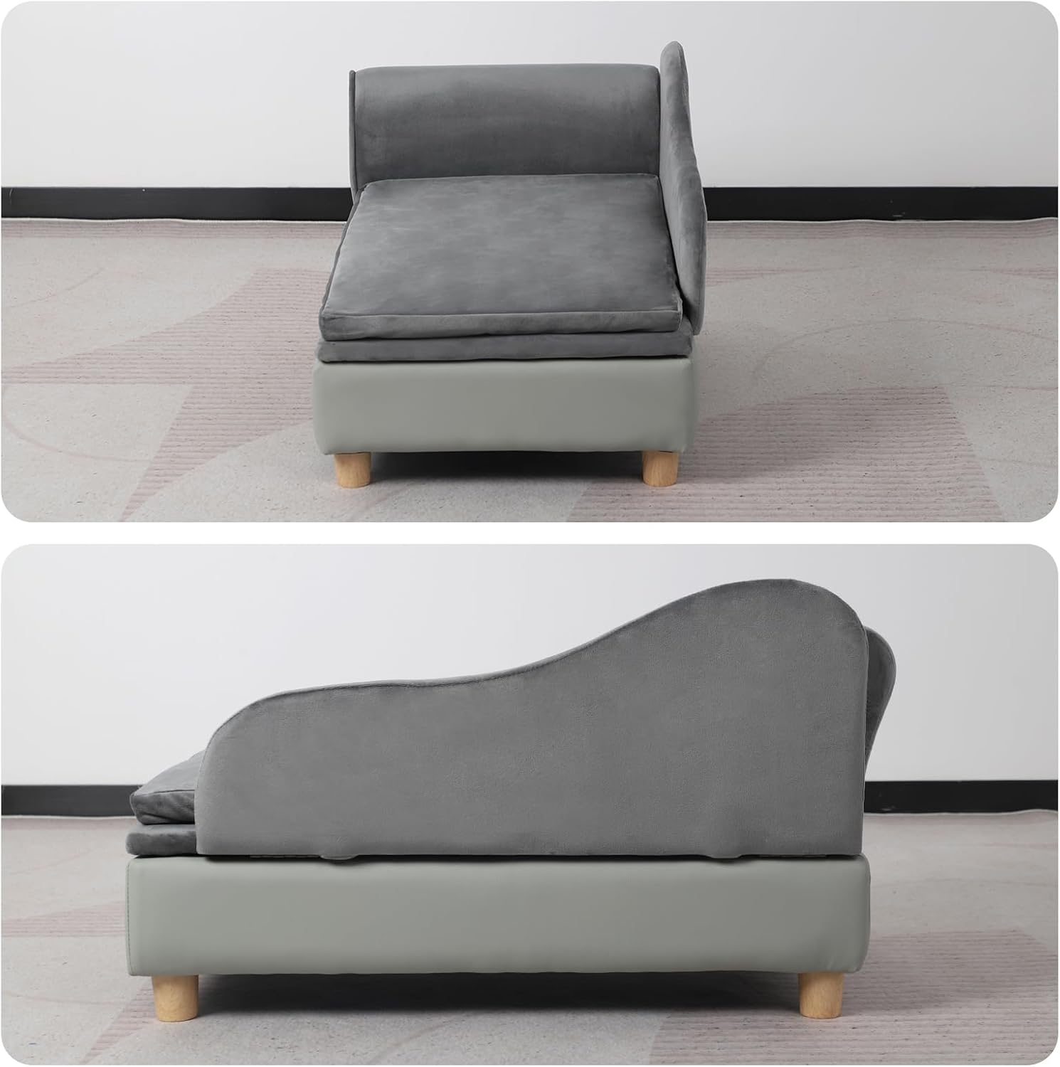 Pet Bed Sofa, Puppy Bed with Storage, Small Dog Couch with Removable & Washable Cushion, Comfy Pet Couch Bed for Cats & Puppy (Gray)