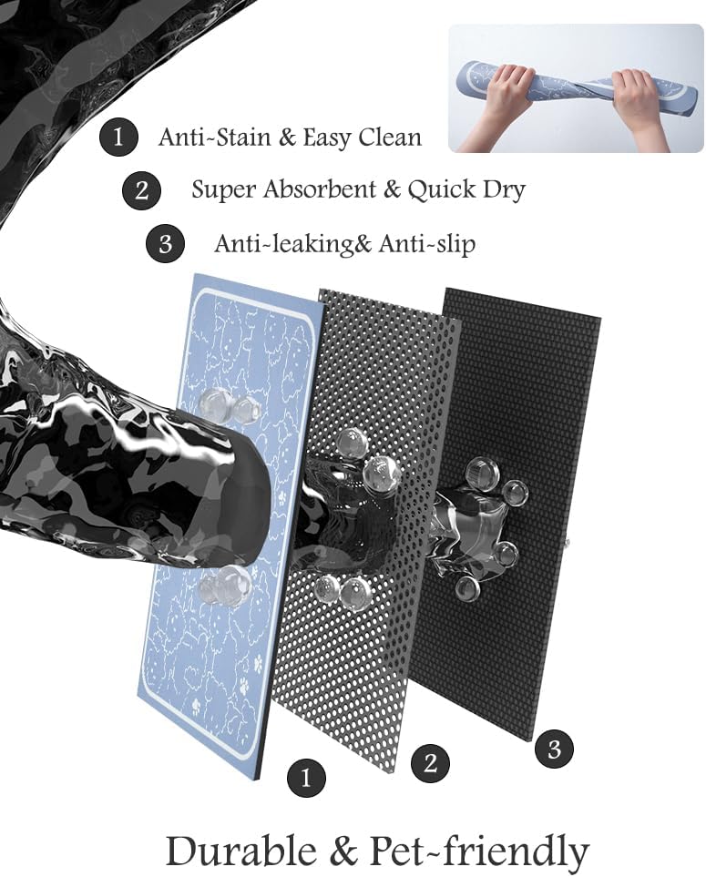 Pet Feeding Mat-Absorbent Dog Mat for Food and Water Bowl-No Stains Quick Dry Water Dispenser Mat-Dog Accessories Pet Supplies-Bowl for Messy Drinkers（BLUEDOGS,12"x19"
