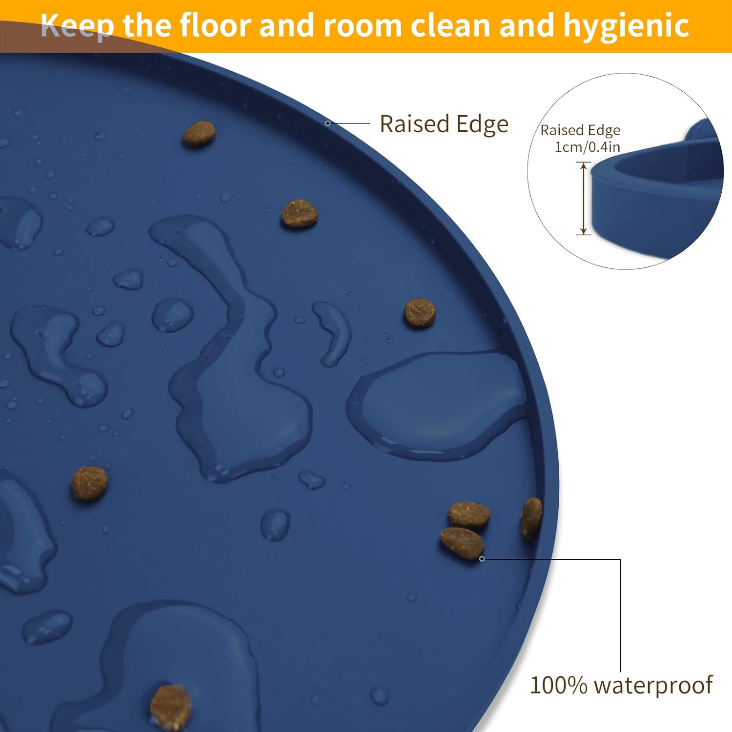 KPWACD Pet Placemat for Dog and Cat, Waterproof Silicone Dogs Feeding Bowl Mat Prevent Food and Water Overflow, High-Lips Puppy Dish Mats Suitable for Small Medium Big Pets, Navy, 24" * 16"