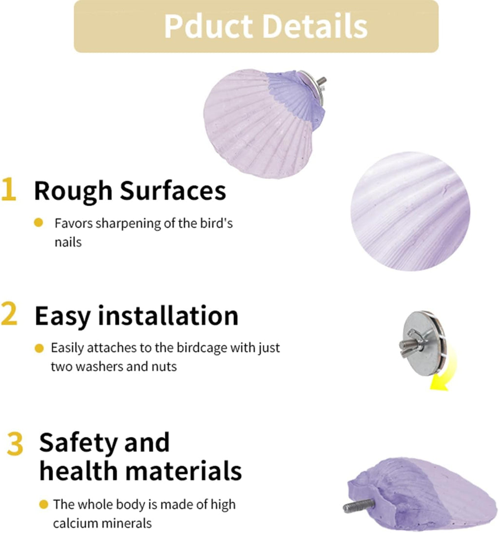 Bird Perches for Cage, Abrasive Surface High Calcium Mineral Parrot Perch Stand - Bird Nail File for Claw & Beak Health, Colorful Ceramic Bird Cage Accessories (Purple, Shell)