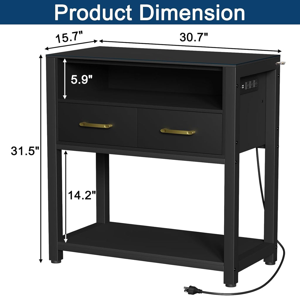 20-29 Gallon Aquarium Stand with Power Outlet & 2 Storage Drawers, Heavy Duty Metal Frame Fish Tank Stand with Waterproof Mat, 30.7" L*15.7" W Tabletop, 550LBS Capacity, Black