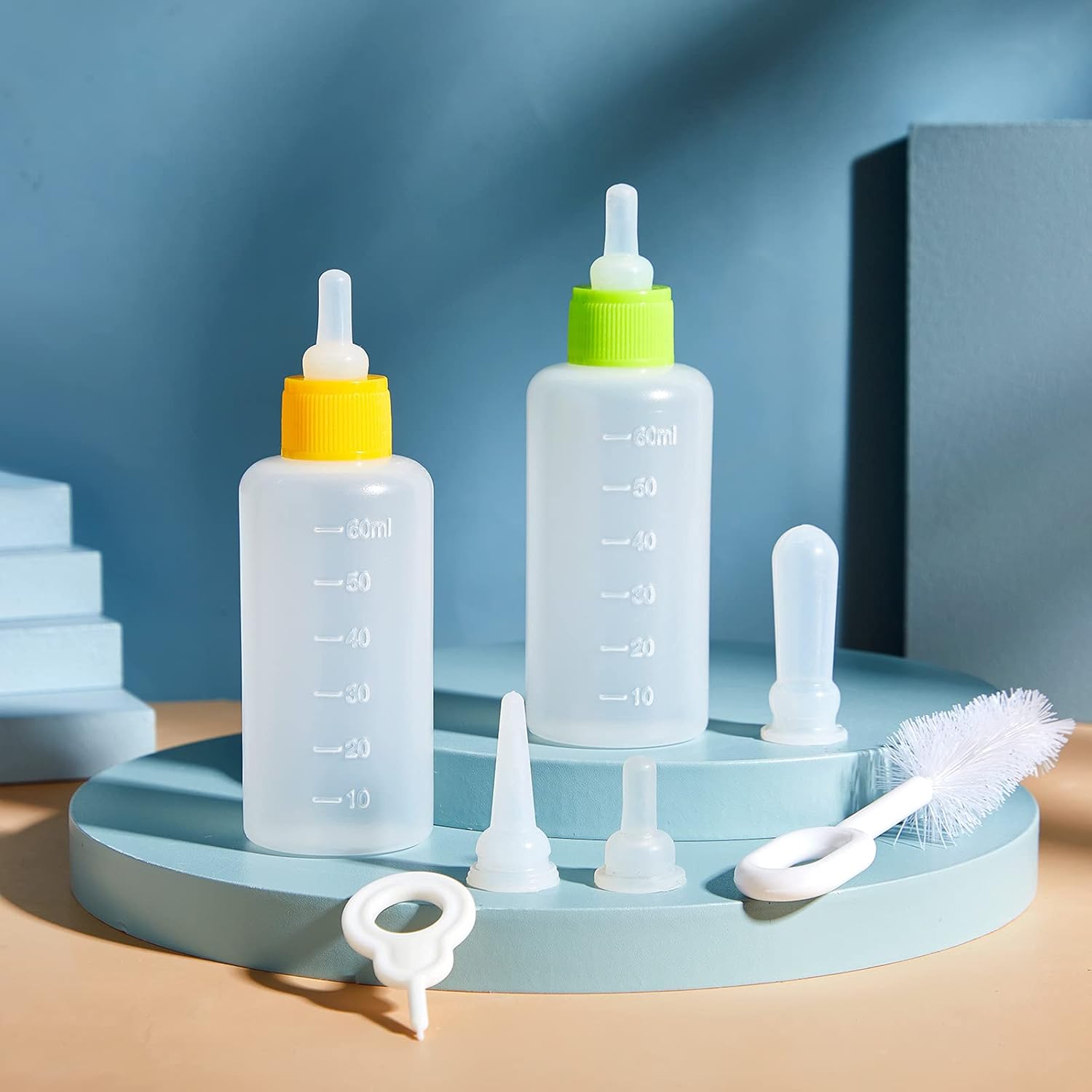 Tondiamo 16 Pieces Pet Feeding Bottle Kit Kitten Bottles Kitten Milk Replacer Puppy Milk Feeder with Replacement Nipples Puppy for Small Animals Newborn Dog and cat Nursing Supplies