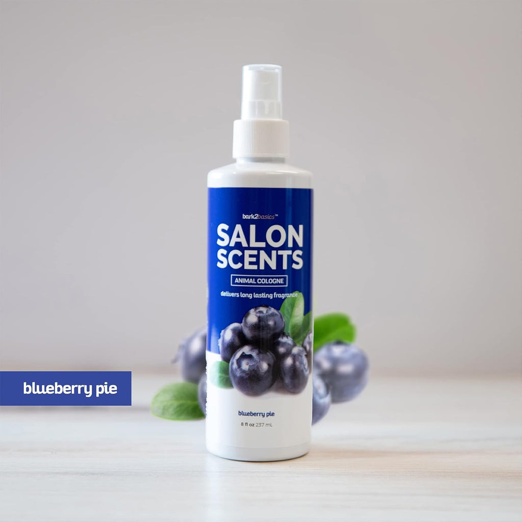Bark2Basics Salon Scents Pet Grooming Cologne - 8 oz, Natural Professional Groomer Grade Perfume Deodorant for Dogs and Cats, Long Lasting, Deodorizing (Blueberry Pie)