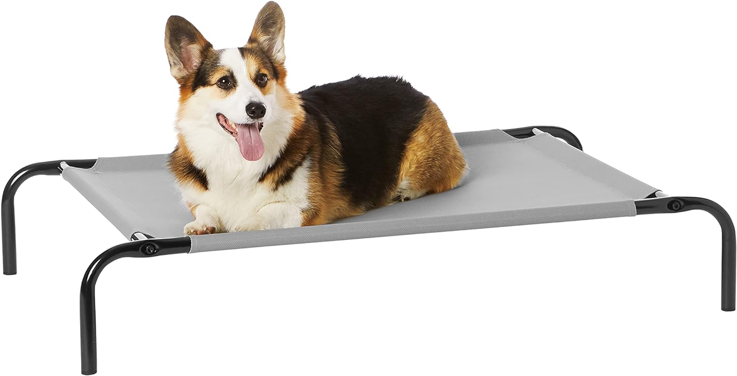 Amazon Basics Breathable Cooling Elevated Dog Bed with Durable Metal Frame, Medium, 43 x 26 x 7.5 Inch, Grey