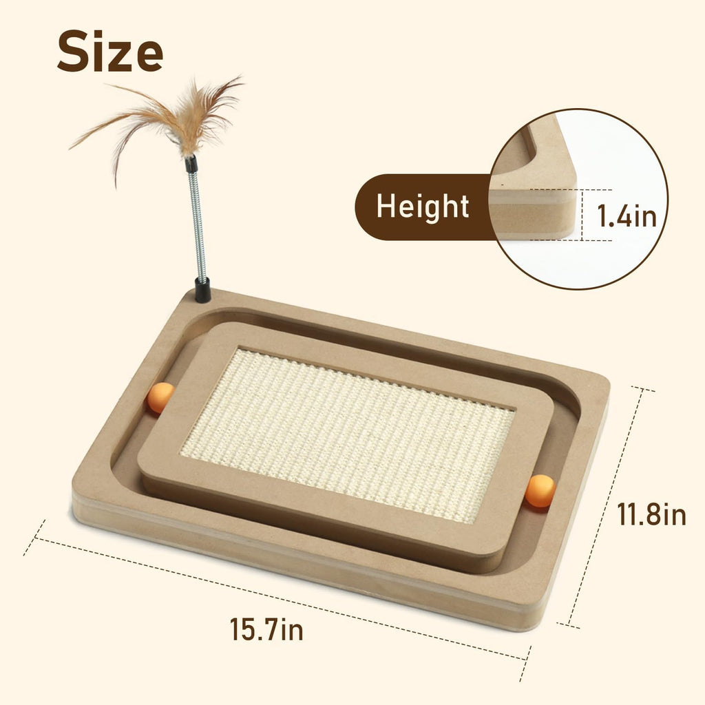 PEEKAB Cat Scratcher,Sisal Scratching Board with Track Ball Interactive Toy and Swing Feather Toys for Indoor Cats and Kittens,Large Heavy Durable