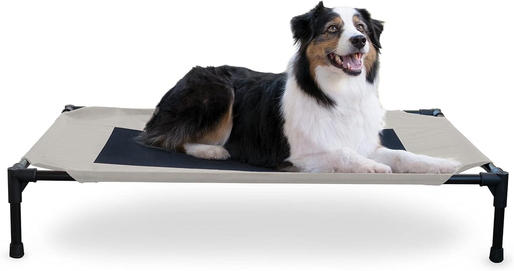 K&H Pet Products Outdoor Elevated Dog Cot, Breathable Cooling Elevated Cot Hammock Pet Bed for Large Dogs, Washable Mesh Cover, Raised Metal Frame, Collapsible, Portable - Large 42 X 30in Taupe