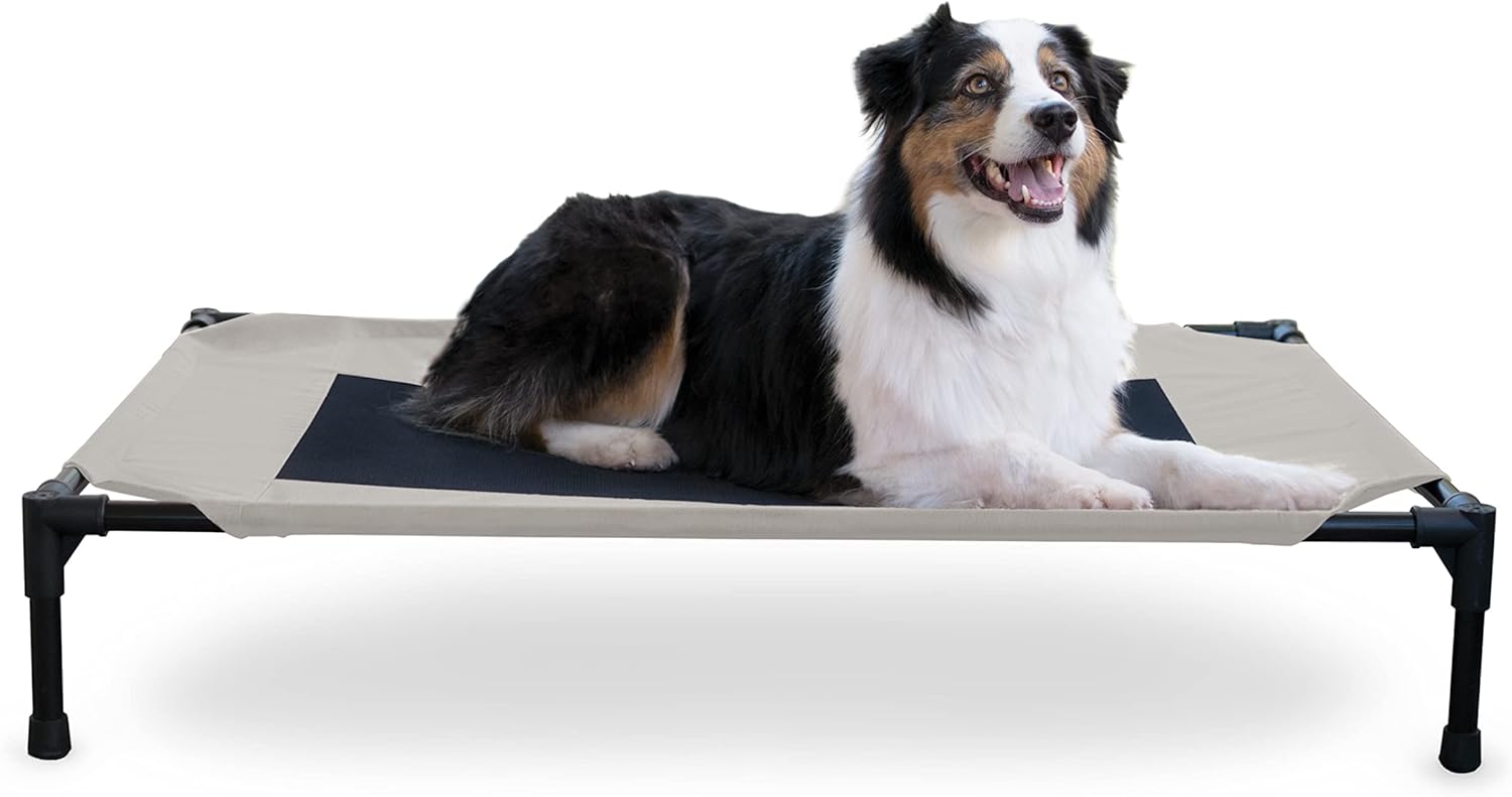 K&H Pet Products Outdoor Elevated Dog Cot, Breathable Cooling Elevated Cot Hammock Pet Bed for Large Dogs, Washable Mesh Cover, Raised Metal Frame, Collapsible, Portable - Large 42 X 30in Taupe