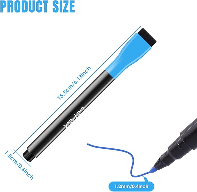 8 Dry erase markers,Bright colors can be clearly seen on light and dark backgrounds,Suitable for writing on acrylic calendars, magnetic whiteboards, dry erase boards,Pen cap with magnetic and eraser