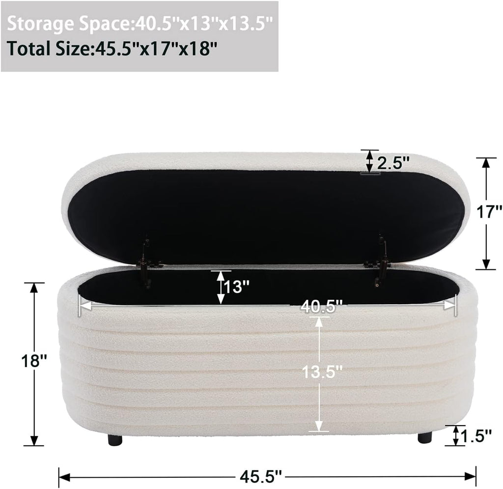 Kmax 45" Storage Bench Faux Fur Entryway Bench Upholstered Ottoman Bench for Bedroom Living Room Hallway, White