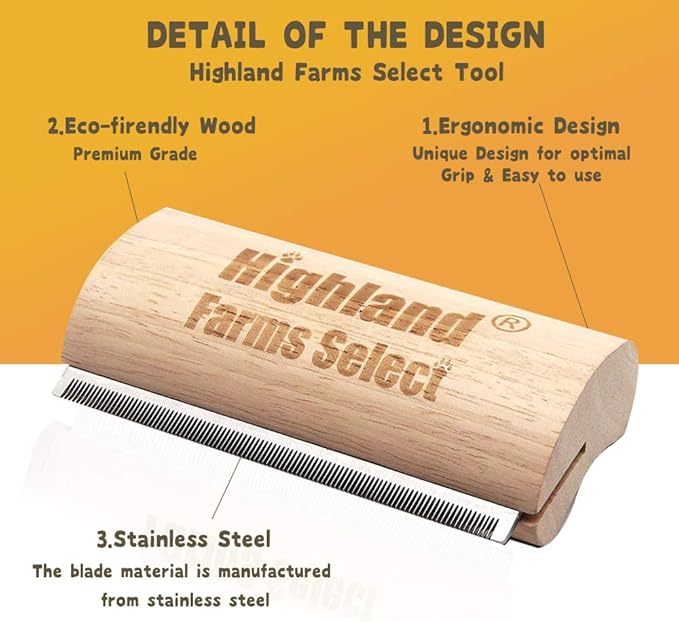 Deshedding Grooming Tool for Dogs, Cats & Horses, Ergonomic Design Wood Groom - Image 3