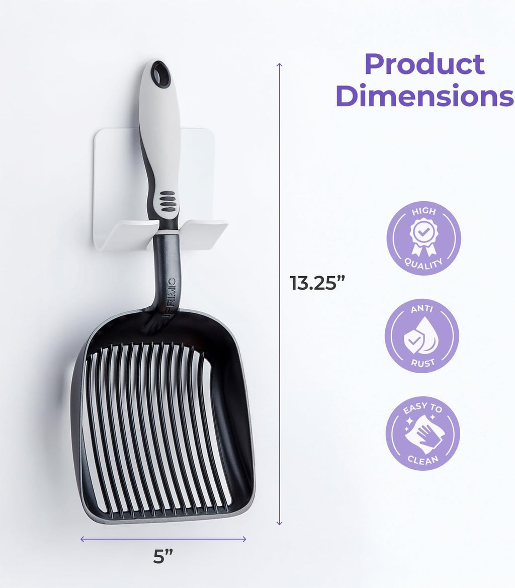 iPrimio Cat Litter Scoop Metal w/ Deep Shovel, Black - Non Stick Plated Aluminum Cat Litter Scooper with Holder - Litter Box Scooper - Metal Cat Litter Scoop - Patented Sifter w/ Holder - Solid Handle