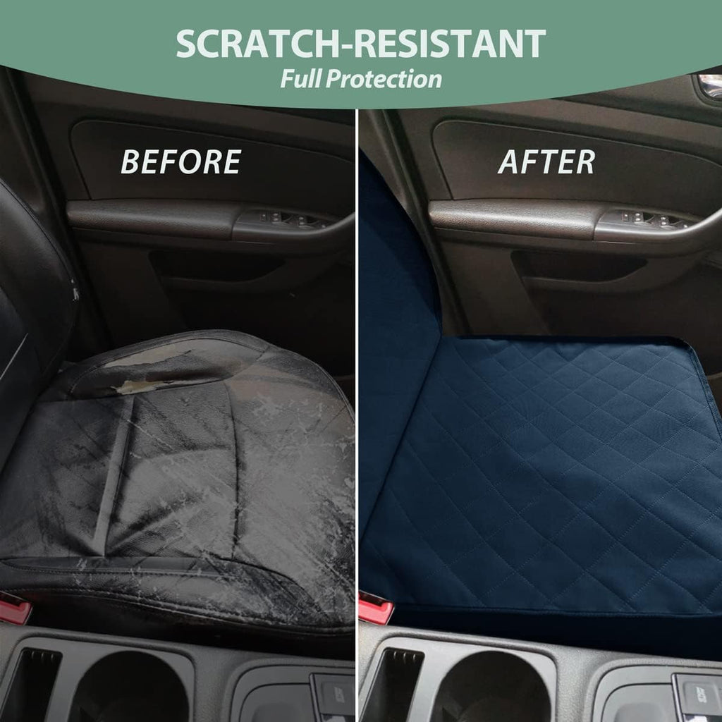 Dog Car Front Seat Cover with Side Flaps & Buckle Straps for Pet, 100% Waterproof 600D Oxford Single Seat Protector Heavy Duty Quilted Scratch Proof, Universal Size for SUV Truck, Blue
