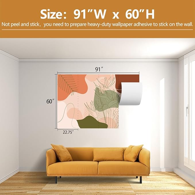 Tropical Wallpaper Abstract Botanical Leaf Wall Mural for Living Room Bedroom（Not Peel and Stick）