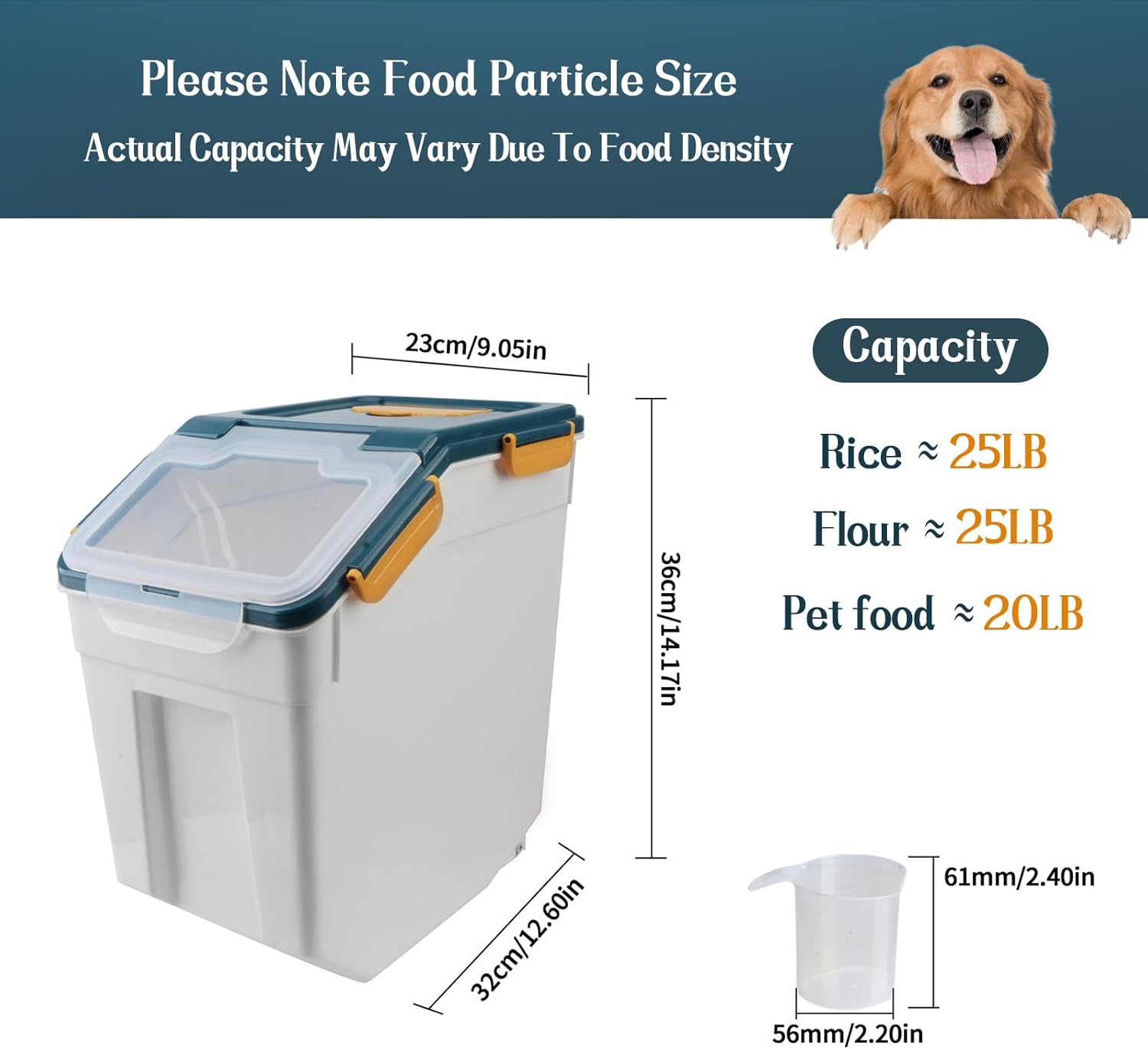 AnRui Large Flour Storage Containers 25Lbs Airtight Rice Storage Container BPA Free Kitchen Pantry Food Storage Bin Sugar Snack Cereal Grain Organizer Box with Wheel, Scoop, 4Pack, Blue