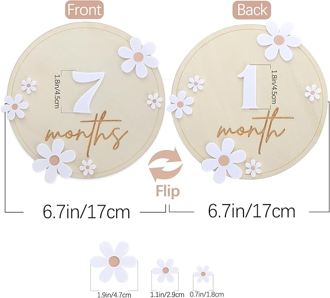 Wooden Baby Monthly Milestone Cards - Daisy Wooden Marker Discs Baby Announcement, Full Moon Party Photo Decoration Props
